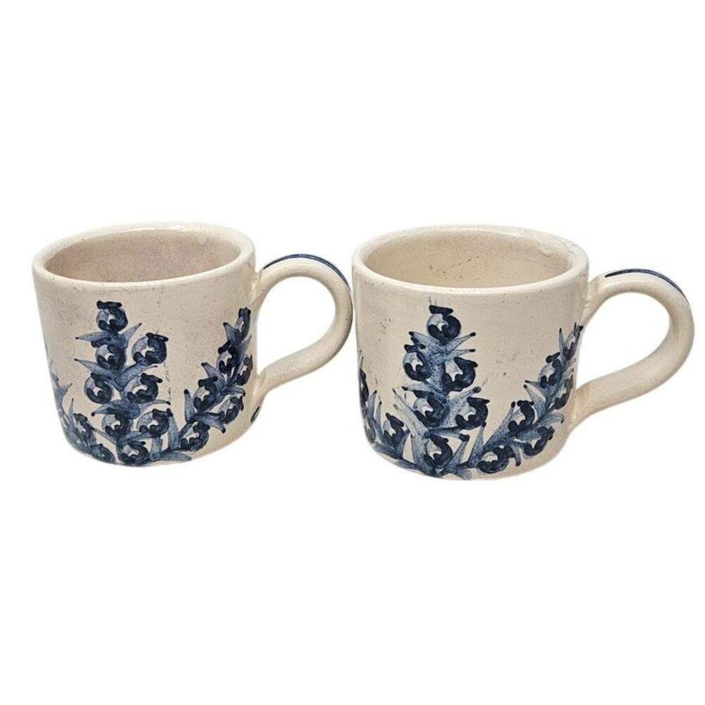 Vintage 70s 2 Dorchester Pottery Mug Blueberry CAH Charles Allen Hill Blue White
